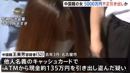 ATMから他人名義のカードで5,000万円引き出し　中国人の王美芳(52)容疑者を逮捕