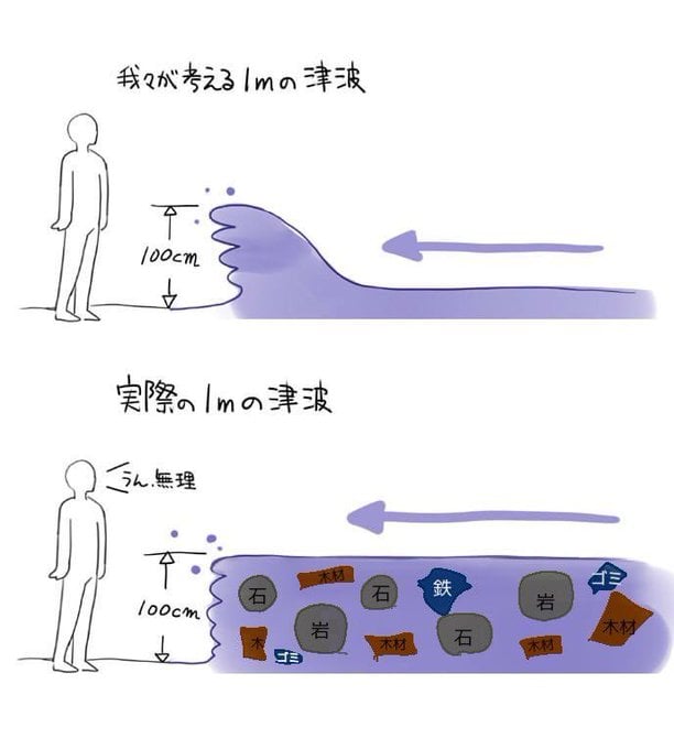 1メートルの津波の危険性を示した画像が話題に　海外の反応